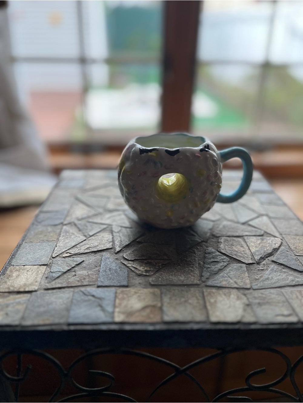 Whimsical Light Blue Ceramic Donut Mug with Glossy Finish